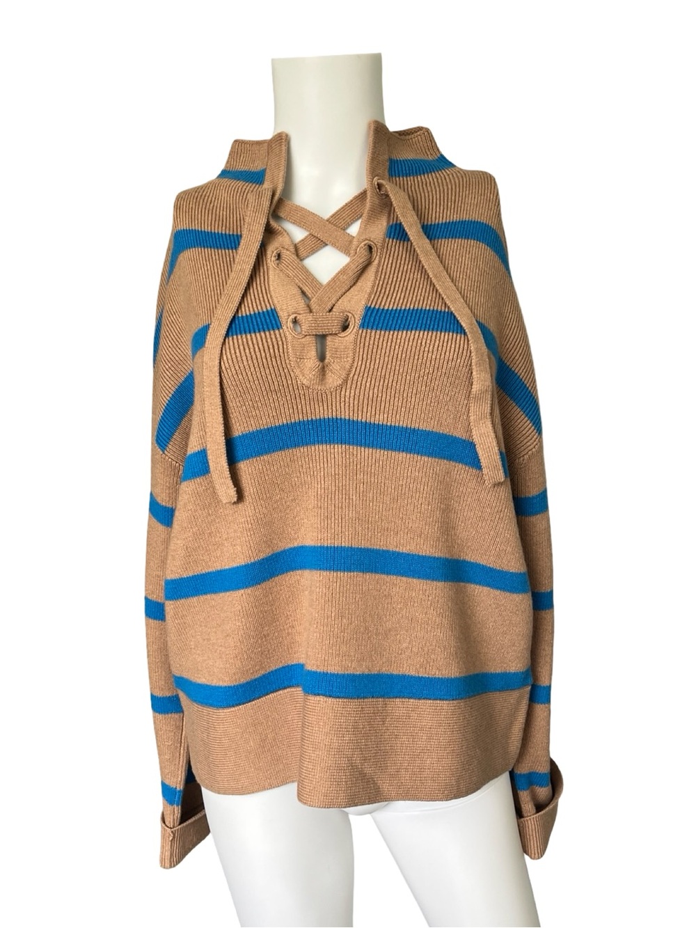 Everlane Preppy Knit Sweater Brown Blue Stripes Pullover Knit Womens Size Medium